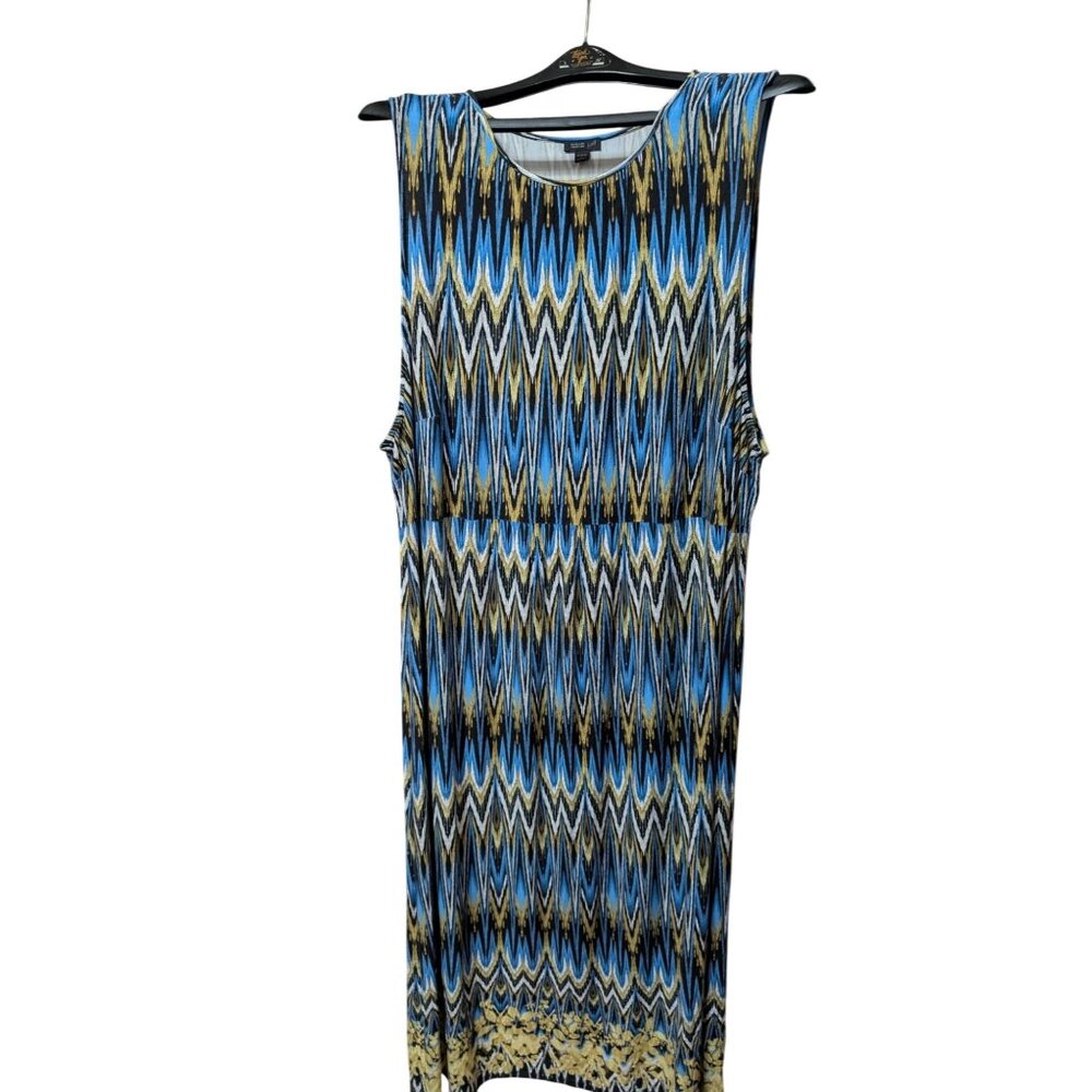 J. Jill Wearever Collection Womens 4X Sleeveless Dress Blue Yellow Chevron